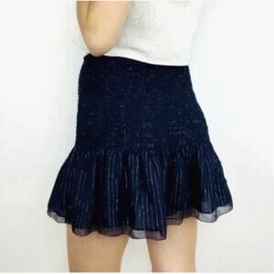 Derek Lam 10 Crosby Womens Ruffled Mini Skirt Size 0 Navy Silver Metallic Party